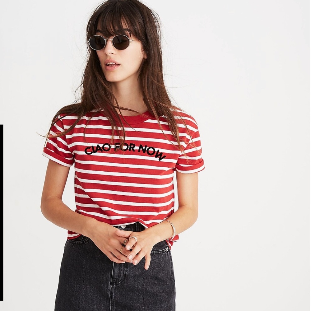 New With Tags Striped Ciao For Now Tee Madewell Size Small Red and White